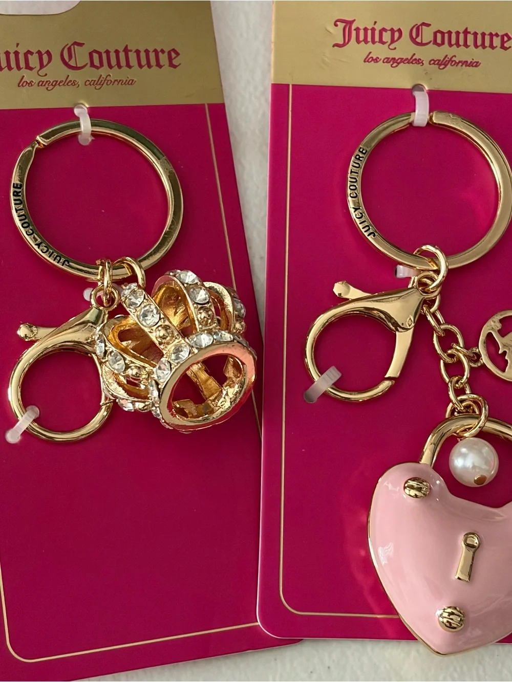 Juicy Couture Gold-tone Keychain Charm Trio with Pink Accents